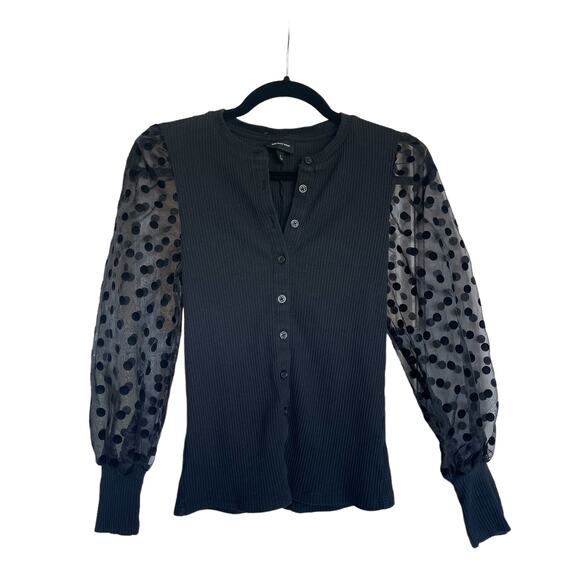 Who What Wear Women’s Black Polka Dot Balloon Sleeve Top Size Small - Picture 1 of 3